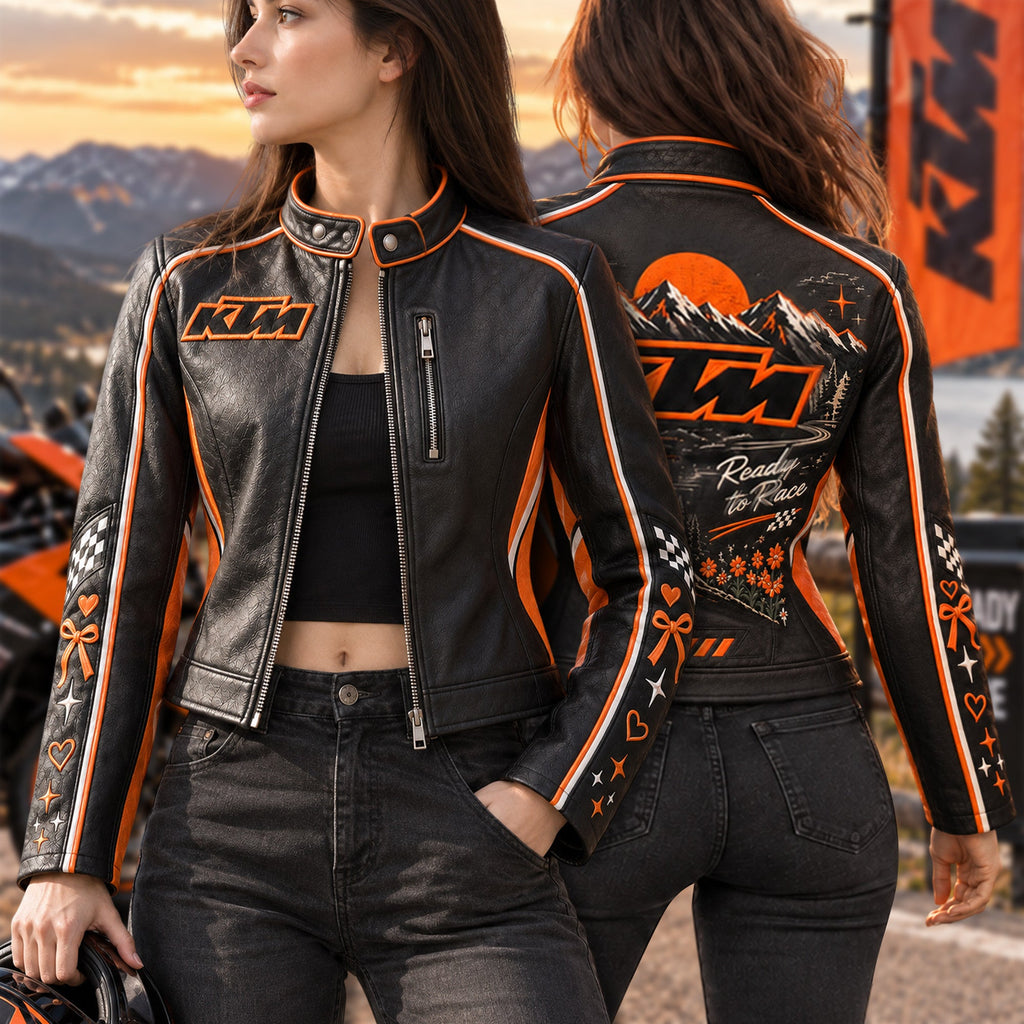 Premium KTM Cropped Leather Zipper Jacket PVNA