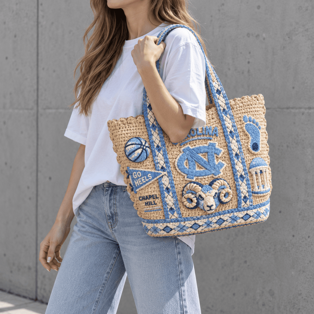 UNC Straw-Style Embellished Tote Bag HTTT