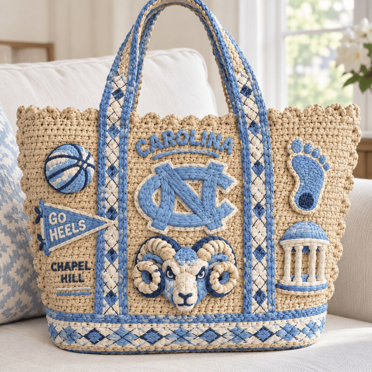 UNC Straw-Style Embellished Tote Bag HTTT