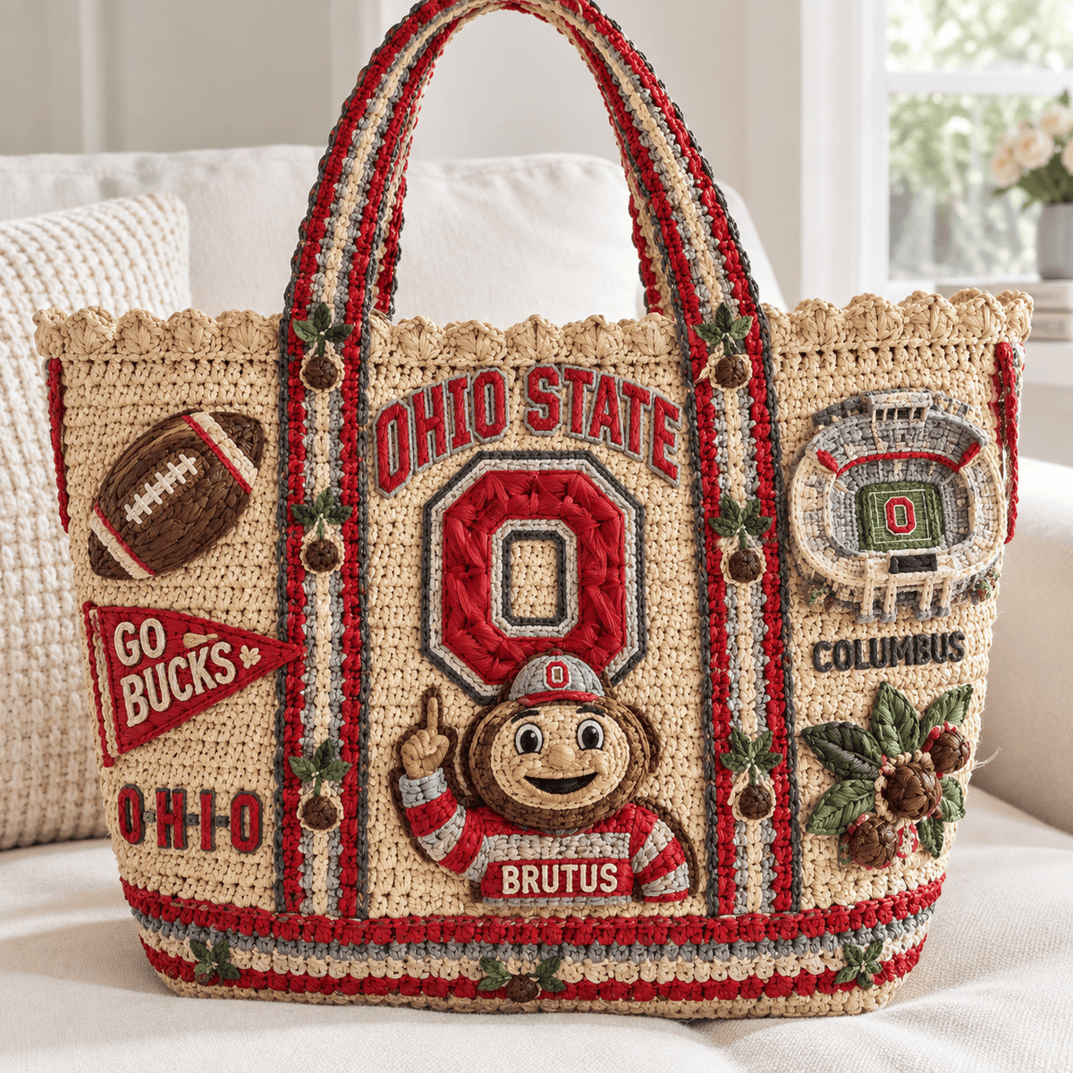 OSB Straw-Style Embellished Tote Bag HTTT