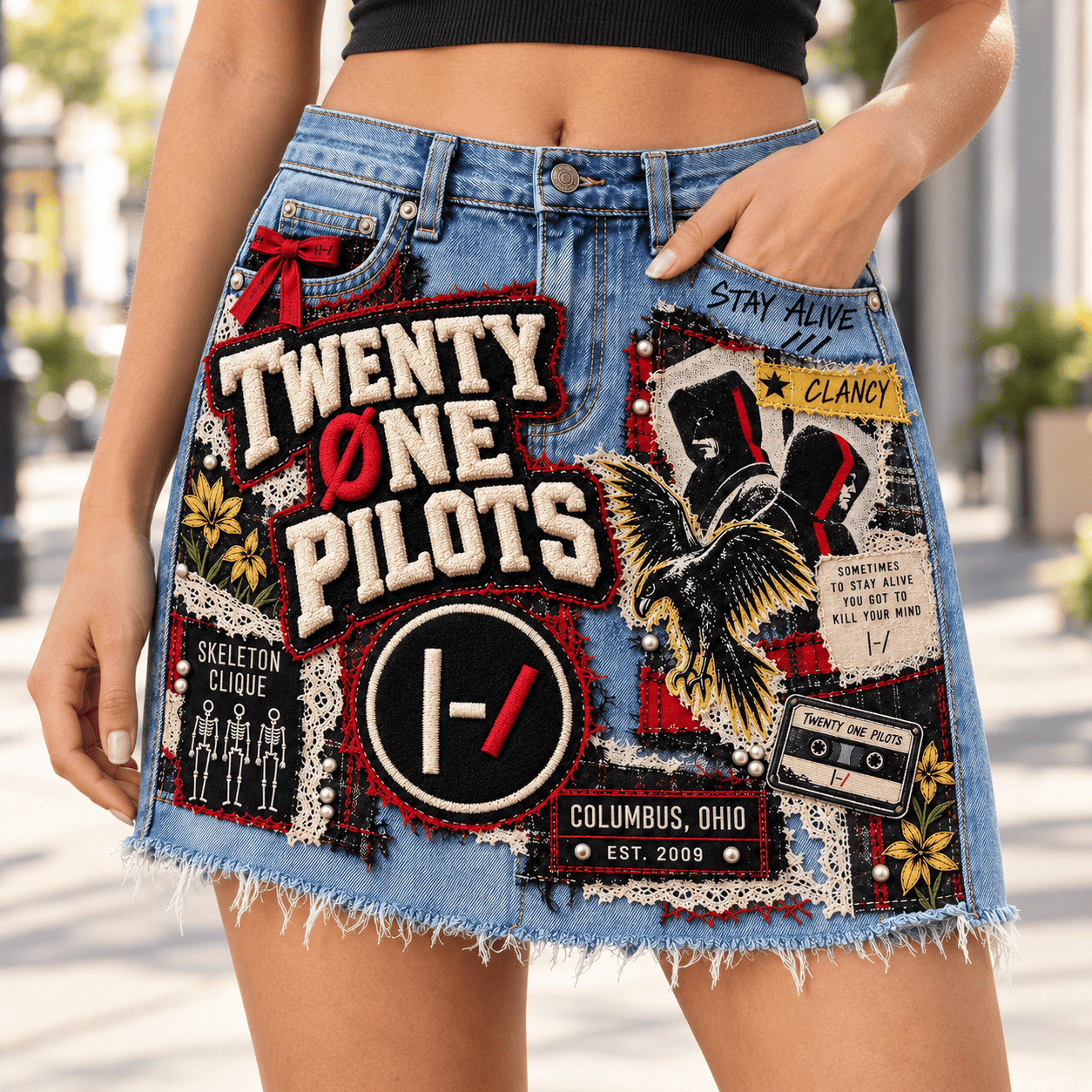 TOP Embellished Denim Skirt DNBN