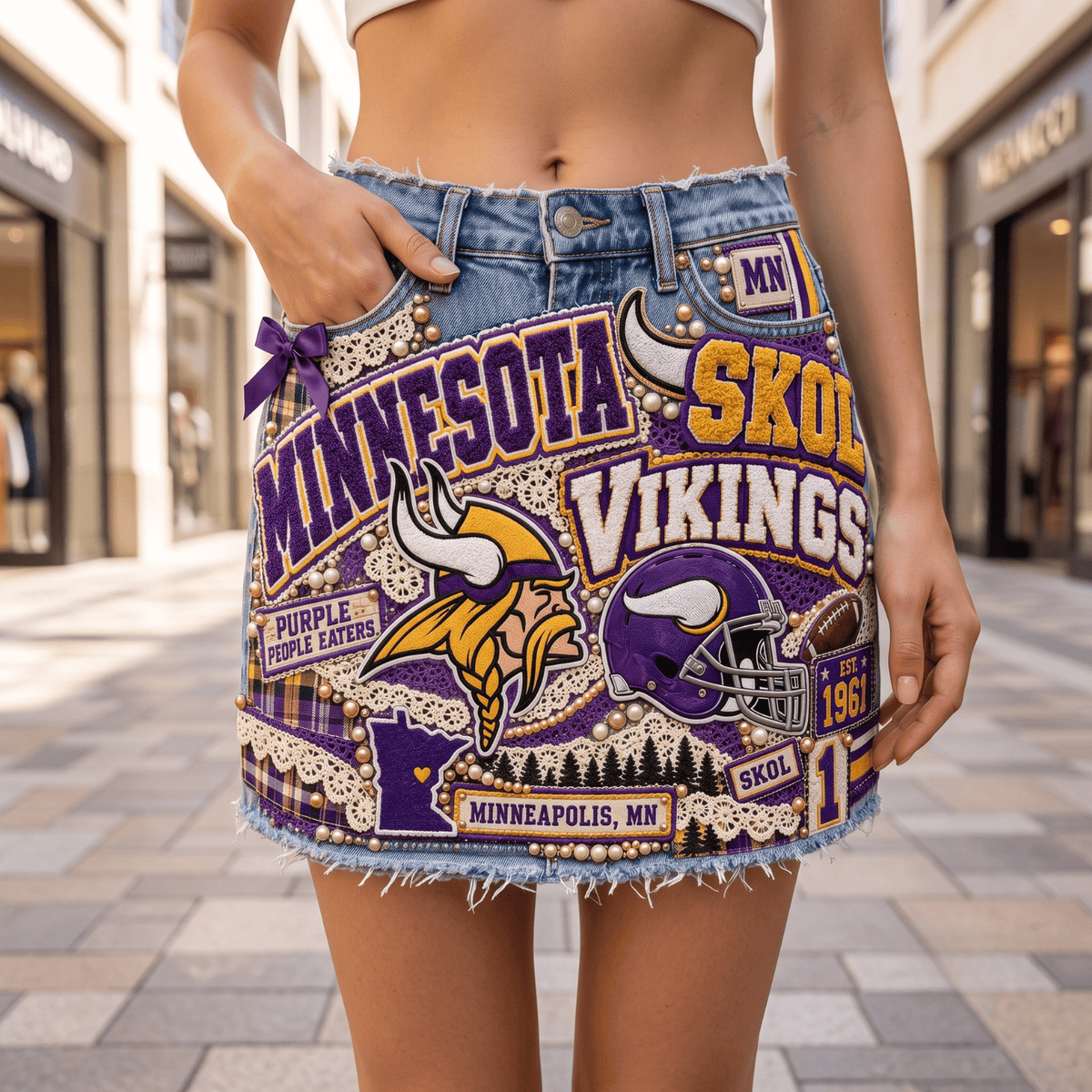 MNV Embellished Denim Skirt NTKO