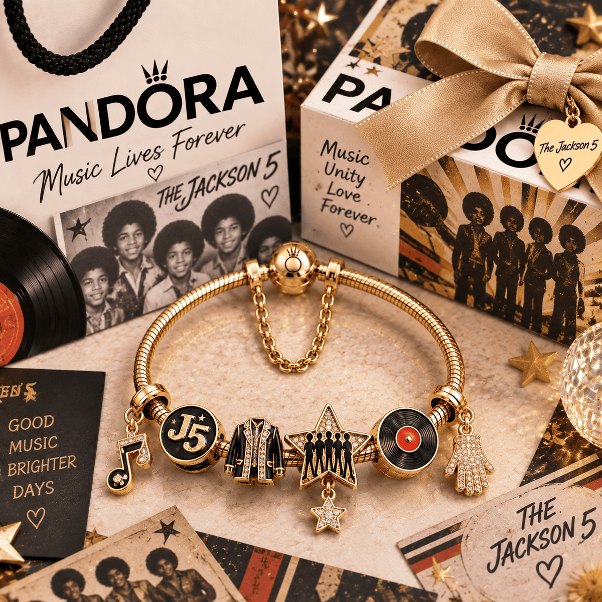 TJS5 Gold Charm Bracelet Set PTT
