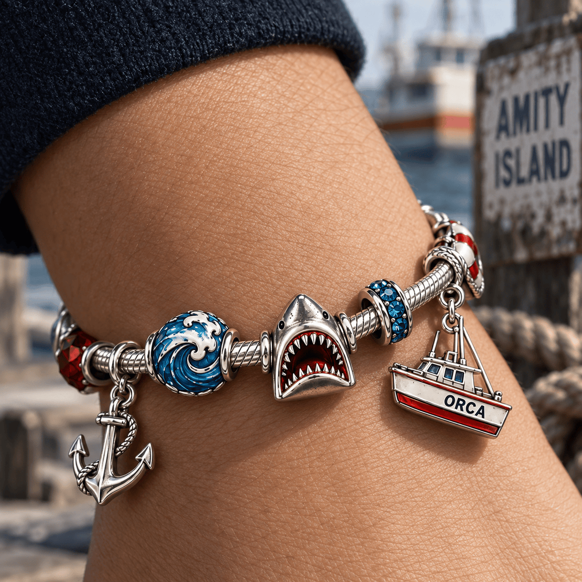 JAWS Silver Charm Bracelet Set TTTT