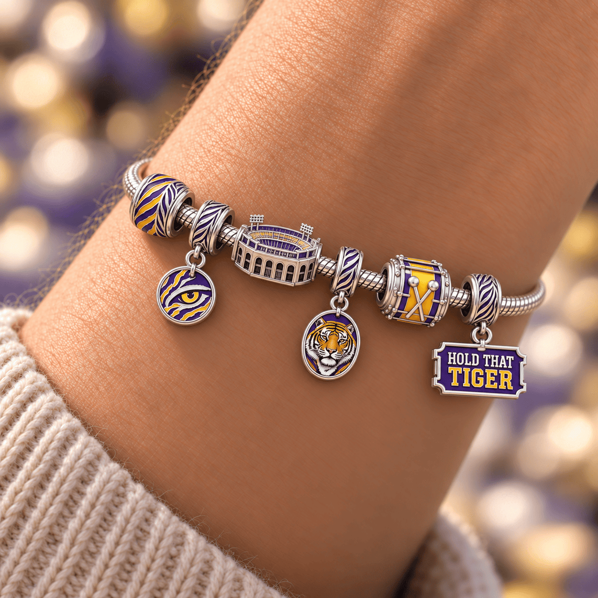 LSU Silver Charm Bracelet Set HQH